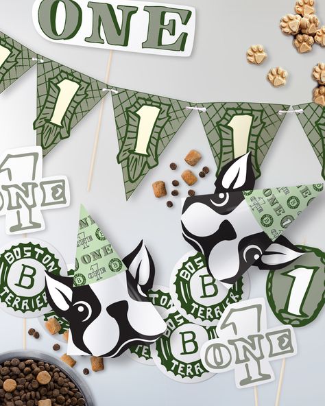 BOSTON TERRIER DOLLAR BILL MONEY THEME // FIRST BIRTHDAY // CUSTOMIZABLE DOWNLOADABLE + PRINTABLE Puppy Baby Shower Theme, Dog Baby Shower, Theme First Birthday, Centerpiece Party, Paper Fruit, Baby's First Birthday, Dog Party, Party Kit, Office Depot