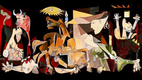 Colored Guernica on Behance Guernica Painting, Abstract Canvas Painting, Painting Process, Bedroom Art, Pablo Picasso, Abstract Canvas, Oil Painting On Canvas, Wall Hangings, Decorative Painting