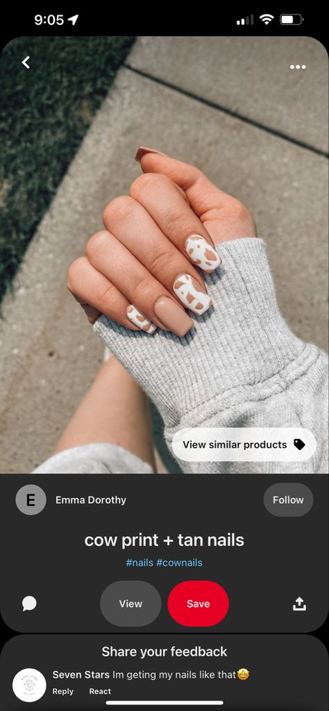 Western Wedding Nails For Bride White, Tan Cow Print Nails, Cow Print Nails Square, Cow Pattern Nails, Tan Nail Designs, Newspaper Nails, Cow Print Nails, Tan Nails, Western Nails