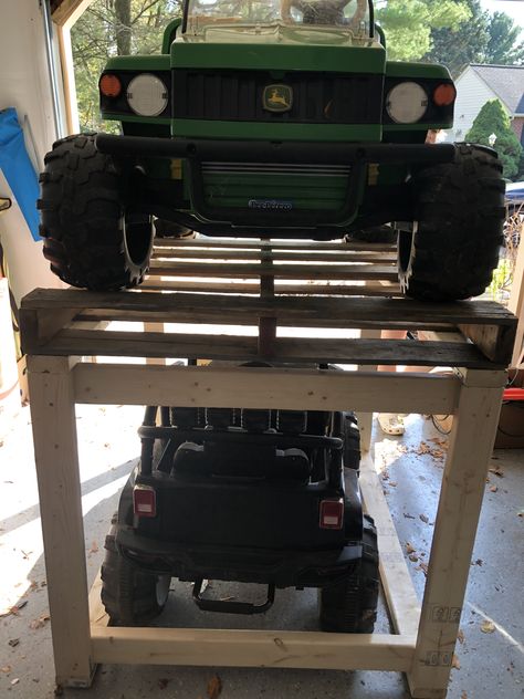 Power Wheels Storage Garage, Powerwheel Storage, Power Wheels Garage, Power Wheels Storage Outdoor, Outdoor Toy Truck Storage, Outdoor Toy Garage, Power Wheels Storage, Diy Garage For Toy Cars, Kids Car Garage