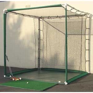 PVC Golf Cage:  Use this golf cage to practice your swing, indoors or out. - FORMUFIT.com Indoor Batting Cage, Batting Cage, Golf Room, Golf Net, Golf Diy, Pvc Projects, Batting Cages, Golf Drills, Golf Simulators