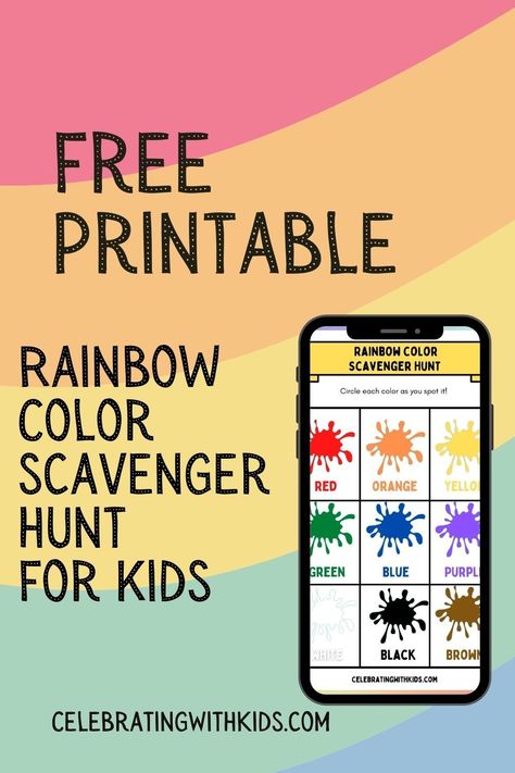 Rainbow Color Scavenger Hunt 🌈 http://celebratingwithkids.com/rainbow-color-scavenger-hunt/ Rainbow Scavenger Hunt, Color Scavenger Hunt, Free Printable Rainbow, Five Senses Preschool, Nature Scavenger Hunt, Senses Preschool, Explorers Activities, Scavenger Hunt Clues, Scavenger Hunt For Kids