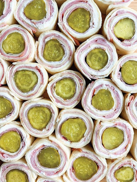 Finger food at it's finest - these pickle, ham, and cream cheese tortilla pinwheels are so easy to make and delicious! Great for party snacks, game days, potlucks and more! #pinwheels #partysnacks #appetizers #fingerfood Ham And Pickle Roll Ups, Ham And Pickle, Pickle Roll Ups, Halloween Fingerfood, Finger Foods For Kids, Homemade Ham, Party Snacks Easy, Appetizers For Kids, Roll Ups Recipes