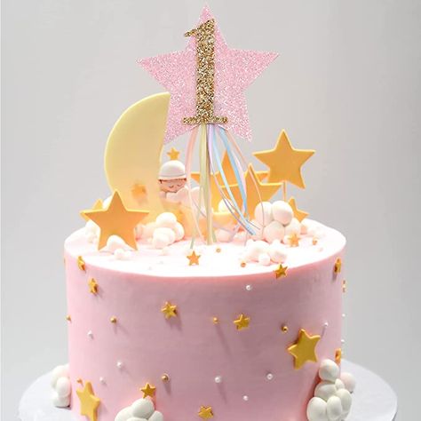 Amazon.com: Glitter Star Rainbow Ribbon Cake Topper - First Birthday Pastel Rainbow And Unicorn Cake Topper，rainbow Theme，shooting Star,girl Birthday Cake Decorations, 1st Birthday Pink Little Princess : Grocery & Gourmet Food Rainbow And Stars Birthday Party, Star Girl Birthday, Star Cake Ideas Birthdays, Star Themed Cake, Star Shaped Birthday Cake, Ribbon Cake Topper, Star Theme Cake 1st Birthdays, Birthday Cake Decorations, Girl Birthday Cake