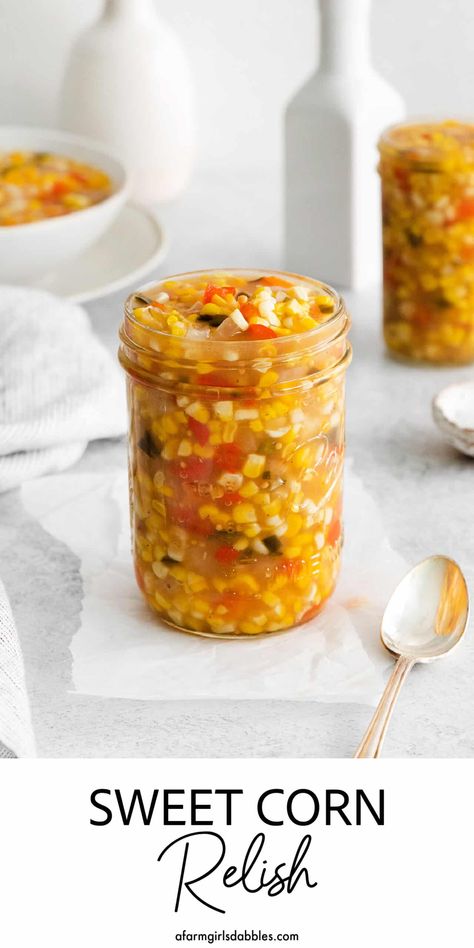 Made with fresh sweet corn, peppers, and onion this Zesty Sweet Corn Relish is just what you need to spice up dishes from tacos to burgers. Sweet Corn Salsa Recipe, Sweet Corn Relish, Homemade Relish, Corn Relish Recipes, Pickled Corn, Sweet Corn Salsa, Raspberry Freezer Jam, Easy Meal Prep Recipes, Corn Salsa Recipe