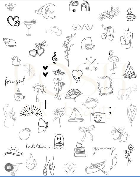 Fill In Patchwork Tattoo, Sticker Flash Tattoo, Small Dainty Patchwork Tattoos, Fine Line Tattoos For Guys, Dainty Sticker Tattoos, Tiny Flash Tattoo Sheet, Dainty Tattoo Stencils, Adorable Tattoos, Delicate Flash Tattoo