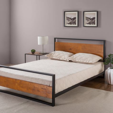 ZINUS Suzanne 37” Metal and Wood Platform Bed with Footboard, Twin - Walmart.com - Walmart.com Platform Bed Diy, Platform Bed Wood, Platform Bed With Headboard, Low Profile Platform Bed, Diy Platform Bed, Bed With Headboard, Bed Platform, Bed Wood, Metal Platform Bed