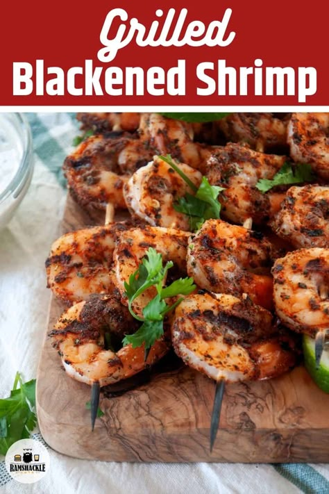 Grilled Blackened Shrimp, Blackened Grilled Shrimp, Bbq Shrimp Skewers, Lime Sauce Recipe, Creamy Cilantro Lime Sauce, Grilled Shrimp Marinade, Summer Backyard Party, Grilled Shrimp Skewers, Bacon Wrapped Shrimp