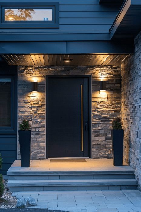 5 Best Front of the House Lighting Ideas - Blog by Cavelights Outside Entryway Ideas Front Porches, Outside Entryway Ideas, Front Door Lighting Exterior, House Light Fixtures, House Lighting Ideas, Bay Window Inspiration, Porch Pendant Light, Installing Led Strip Lights, Front Door Lighting