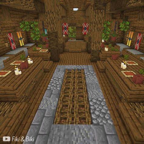 Tutorial is on our YouTube channel: Fiki & Biki 🐔 Viking House Interiors, Sod Roof, Interior Minecraft, Viking House, Viking Village, Project Red, Nordic Vikings, Cute Minecraft Houses, Minecraft Tutorial