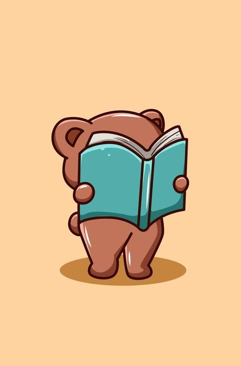 Book Reading Drawing Reference, Cartoon Characters Reading Books, Reading Cartoon Aesthetic, Book Cartoon Aesthetic, Book Lover Pfp, Cartoon Reading Book, Cartoons Reading Books, Teddy Bear Doodle, Reading Character