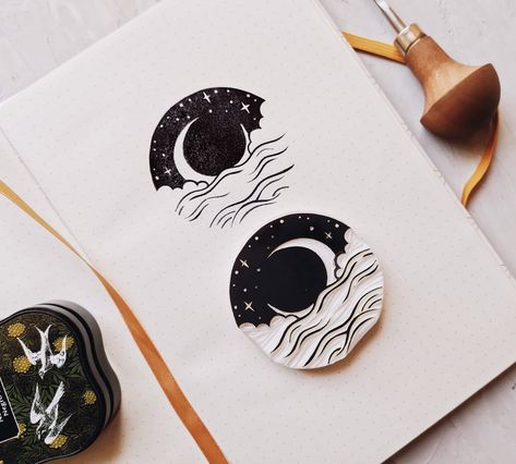 Moon Stamp, Digital Journaling, Carved Stamps, Lino Cuts, Hand Carved Rubber, Lino Printing, Linoleum Print, Linocut Printmaking, Lino Art