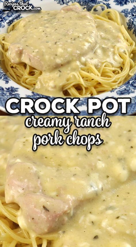 The sauce for these Creamy Ranch Crock Pot Pork Chops is so flavorful and absolutely amazing over a bed of angel hair pasta! via @recipescrock Boneless Pork Chops Crock Pot, Crock Pot Pork Chops, French Onion Pork Chops, Ranch Pork Chops Crock Pot, Beef Casseroles, Crock Pot Pork, Crockpot Pasta Recipes, Crockpot Pasta, Ranch Pork Chops