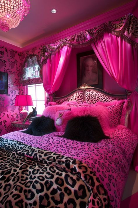 #homedecor #home #bedroom Mcbling Room, Hot Pink Bedroom, Hot Pink Furniture, 2000s Bedroom, Hot Pink Room, 2000s Room, Pink Bedroom Walls, Y2k Room, Dream Bedroom Inspiration