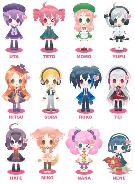 Names listed above ⬆️ Miku Chibi Transparent, Vocaloid Characters List, Vocaloid Characters Names, Iroha Vocaloid, Nekomura Iroha, Kaai Yuki, Japanese Robot, Megurine Luka, Vocaloid Funny