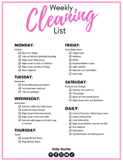 Household Necessities List, Cleaning To Do List, Weekly Cleaning List, Deep Cleaning Checklist, Cleaning Schedule Printable, Clean House Schedule, Apartment Checklist, Home Management Binder, House Cleaning Checklist