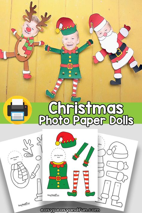 Reindeer Photo Craft, Christmas Paper Dolls Free Printable, Elf Yourself Template, Christmas Elf Craft, Elf Yourself Craft Template Printable, Elf Template For Photo, Elf Template Free Printable, Paper Dolls Diy Crafts, Elf Yourself Craft Template