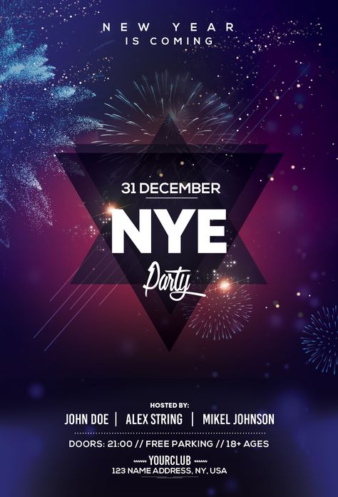 2019 New Year Eve is a premium nye flyer template to use for your next 2019 NYE Event or party. Eve Poster, New Year's Eve Flyer, Summer Posters, Free Psd Flyer Templates, Photoshop Poster, Free Psd Flyer, New Year Eve, Psd Flyer Templates, Psd Flyer