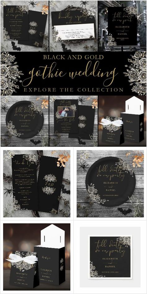 Black Gold Invitation, Gothic Roses, Gothic Wedding Theme, Wedding Motif, Gothic Wedding Invitations, Wedding Motifs, Theme Inspiration, Wedding Theme Inspiration, Gothic Rose