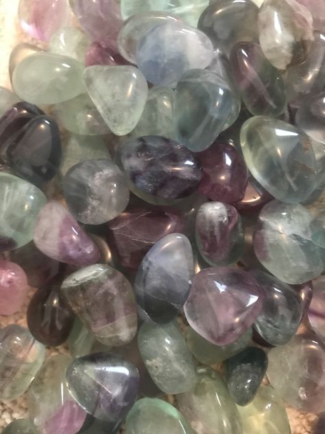 rainbow fluorite tumble Minerals Aesthetic, Purple And Green Aesthetic, Nails Moodboard, Crystals Aesthetic, Stones Aesthetic, Crystal Aesthetic, Pretty Rocks, Cool Rocks, Colored Stones