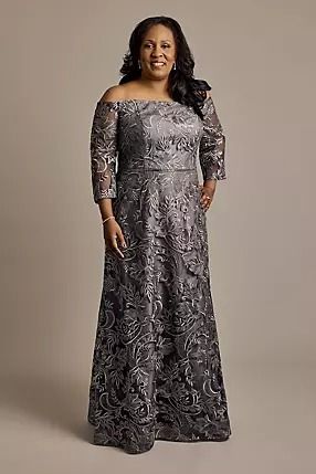 Occasion Dresses - Oleg Cassini Three-Quarter Sleeve Metallic Embroidered Dress Style # D40NY24131 – View Image 1 Black Wedding Guest Outfits, Dresses Mother Of The Groom, Luxurious Outfits, Bride Groom Dresses, Mom Wedding Dress, Mother Of The Groom Dresses, Mother Of Groom Dresses, Groom Dresses, Oleg Cassini