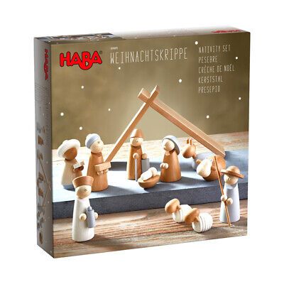 (eBay) Haba Christmas Crib With 11 Wooden Figures IN Modern Design Crib 304685 Organic Baby Wipes, Sorting & Stacking Toys, Wood Nativity, Natural Wood Toys, The Christmas Story, Wooden Figures, The Nativity Story, Christmas Play, Christmas Nativity Scene