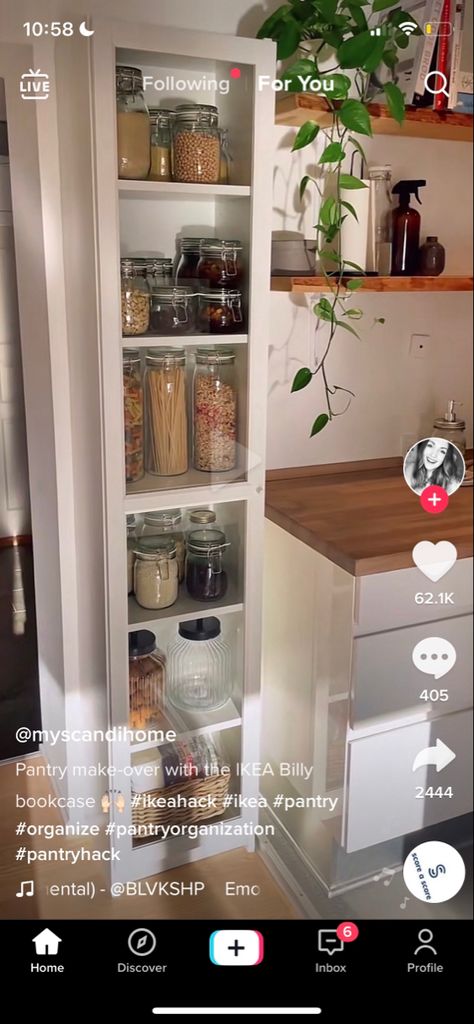 Kitchen Food Storage Ideas No Pantry, Corner Pantry Cabinet, No Pantry, Corner Cabinet Solutions, Pantry Hacks, Ikea Pantry, No Pantry Solutions, Apartment Storage, Corner Pantry