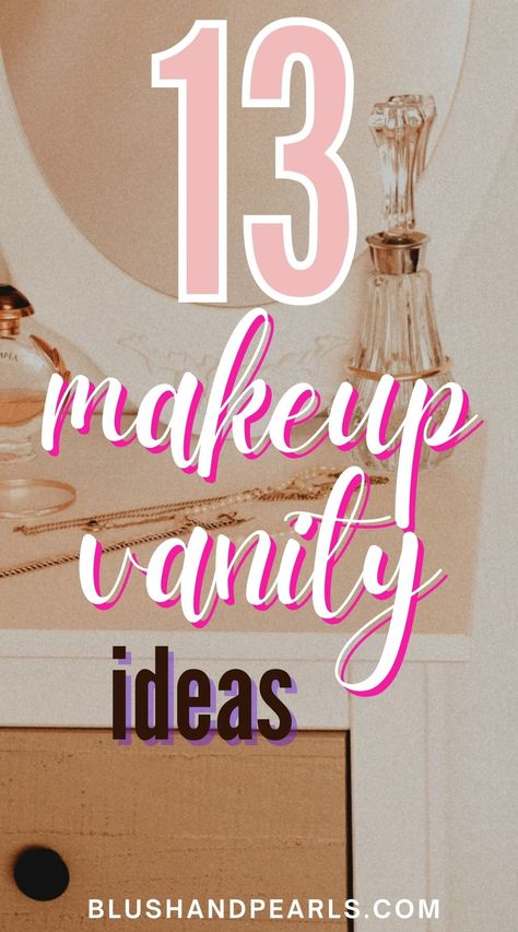 13 Makeup Vanity Table Ideas For Your Beauty Room. Looking to update your makeup organization and beauty room decor with a new makeup vanity table? Check out these makeup vanity table ideas from Ikea, Wayfair, Etsy and more for the most stunning diy vanity table looks. | vanity table ideas | makeup vanity table ikea | makeup vanity ideas | how to store makeup ideas | how to organize makeup storage | #makeupvanity Diy Small Vanity Ideas, Bedroom Makeup Table Ideas, Makeshift Vanity Area, Shelves For Makeup Vanity, Desk Vanity Ideas Aesthetic, Easy Diy Makeup Vanity, Beauty Room Organization Makeup Storage, Guest Bedroom Vanity Ideas, How To Decorate A Makeup Vanity