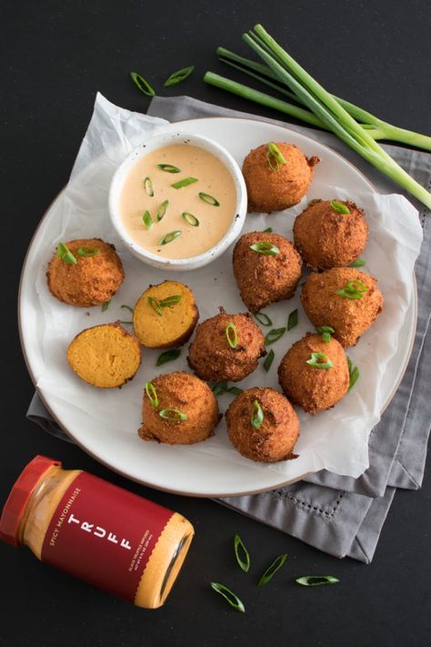 Spicy Mayonnaise Recipe, Hush Puppies Recipe, Southern Side Dishes, Mayonnaise Recipe, Prepared Horseradish, Mashed Sweet Potatoes, The Sauce, Hush Puppies, Breakfast Lunch