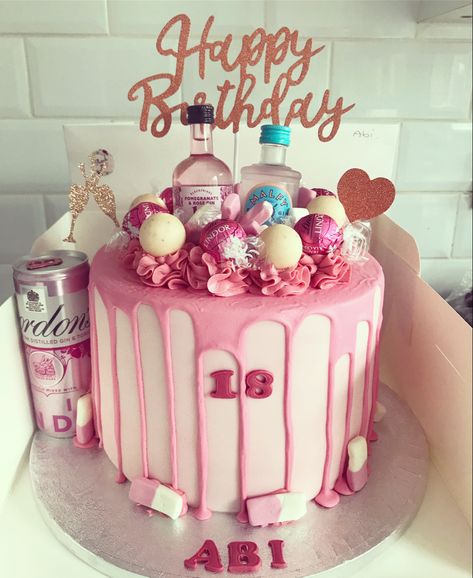 Pink Gin Birthday Cake, Alcohol Birthday Cake, 18th Birthday Cake, Pink Gin, Drip Cake, 18th Birthday Party, Pretty Birthday Cakes, Cute Birthday Cakes, Drip Cakes