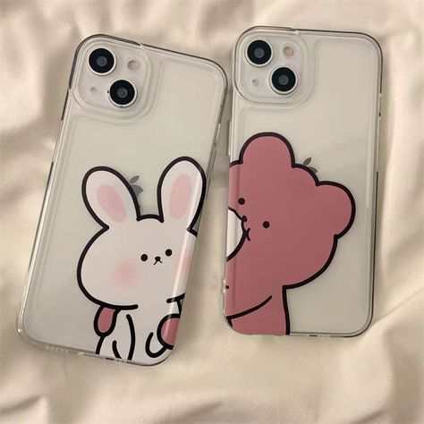 Bunny Bear Matching Phone Case Cute Cartoon Couples, Cartoon Couples, Matching Phone Cases, Kawaii Store, Couples Phone Cases, Contact Card, Accessoires Iphone, Bunny And Bear, Couple Cartoon