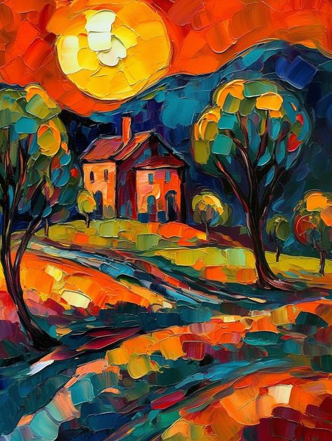 Fauvism Art Paintings, Fauvism Drawing, Fauvism Art Ideas, Fauvism Landscape, Fauvism Painting, Paint Practice, Fauvist Art, Fauvism Art, Dynamic Shapes