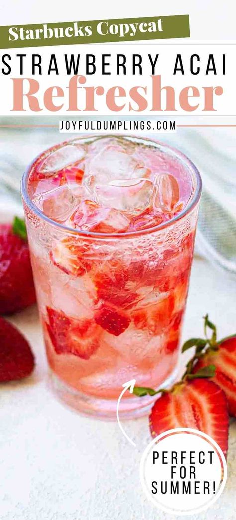 starbucks strawberry acai refresher recipe Whole30 Starbucks, Refresher Recipes, Strawberry Acai Refresher Recipe, Starbucks Strawberry Refresher, Starbucks Strawberry Acai, Acai Drink, Starbucks Strawberry Acai Refresher, Frozen Acai, Strawberry Acai Refresher