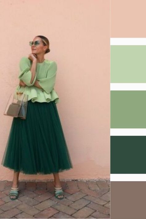 Green Clothes Combination, Green Colour Combinations Outfit, Green Matching Colors Outfit, Green Color Combinations Outfit, Monochrome Green Outfit, Mix And Match Colors Outfits, Rok Outfit, Green Color Combinations, Colour Combinations Fashion