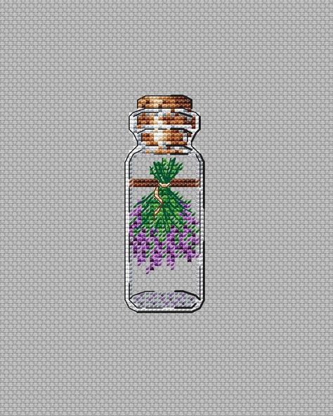 Cross Stitch Bottle, Lavender Cross Stitch, Jar Cross Stitch, Bottle Cross Stitch, Bright Cross Stitch, Snowflake Cross Stitch, Cross Stitch Flower, Flower Cross Stitch, Flower Cross