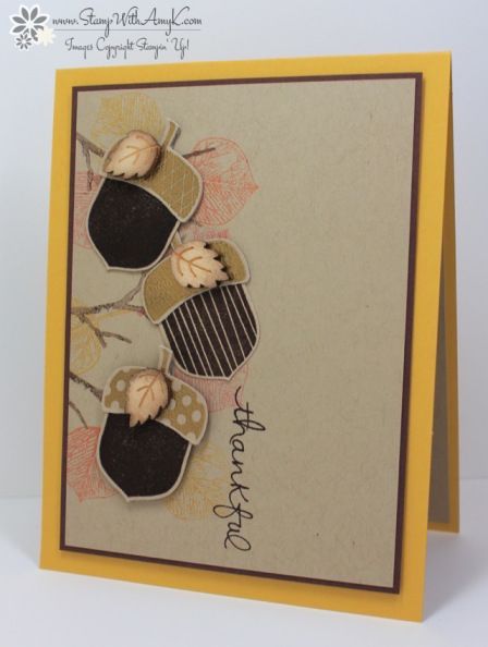 Acorny Thank You - Stamp With Amy K Stampin Up Fall Cards, Corny Cards, Stampin Up Thanksgiving, Thankful Cards, Vintage Leaves, Hand Stamped Cards, Making Greeting Cards, Tree Cards, Primitive Dolls