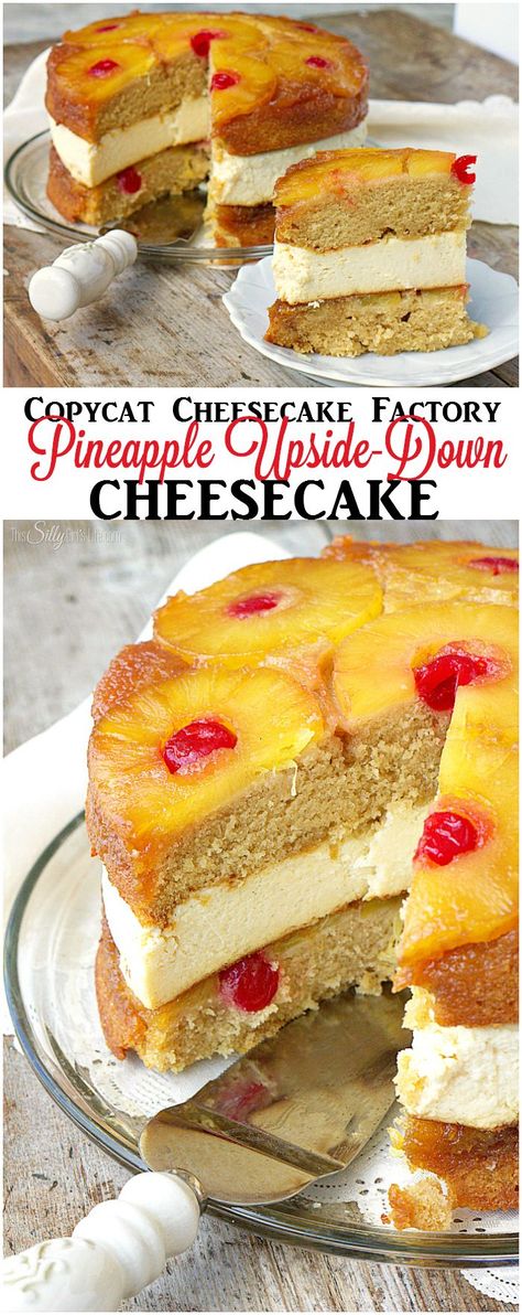 Copycat Cheesecake Factory Pineapple Upside-Down Cheesecake - This Silly Girl's Life Pineapple Upside Down Cheesecake, Upside Down Cheesecake, Copycat Cheesecake Factory, Cheesecake Factory Copycat, Pineapple Cheesecake, Cheesecake Factory Recipes, The Cheesecake Factory, Cake Factory, Pineapple Upside