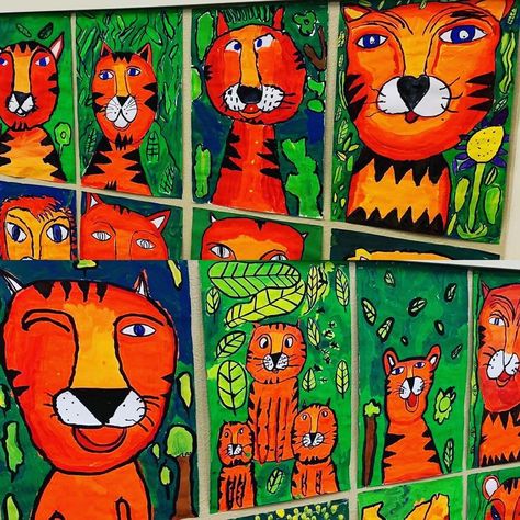 Nylah Khan (@nylah.khan) • Instagram photos and videos Tiger Art Project, Primary School Art, Tiger Love, Secondary Colors, Henri Rousseau, Tiger Art, Colors Orange, Orange And Green, Tiger Stripes