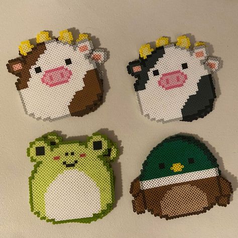 Perler Bead 3d Animals, Melty Bead Patterns Squishmallow, Frog Perler Bead Pattern Cute, Pearler Bead Aesthetic, Perler Beads Pattern Cute, Pearl Beads Pattern Minecraft, Pearl Bead Art Ideas, Perler Bead Patterns No Black, Melted Bead Art