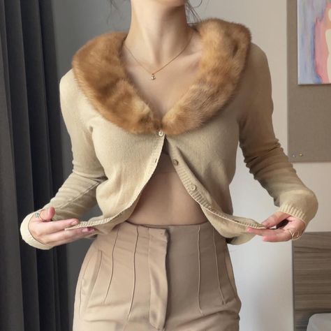 Blumarine cardigan top 1990s fur collar mink jumper... - Depop Fur Collar Cardigan Outfit, Blumarine Cardigan, Fur Collar Cardigan, Story Filters, Fur Cardigan, Instagram Story Filters, 2025 Fashion, Collar Cardigan, Cardigan Outfits