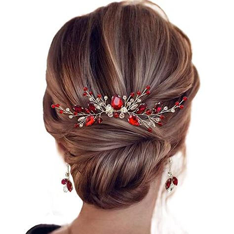 Red Hair Pieces, Bridal Hair Pieces Boho, Bride Wedding Hair, Red Hair Accessories, Hair Accessories Red, Bride Hair Piece, Wine Red Hair, Sophisticated Hairstyles, Christmas Hair Accessories