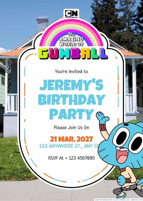 Awesome 18+ The Amazing World of Gumball Canva Birthday Invitation Templates Get ready to party with the amazing cast of The Amazing World of Gumball! Whether you're planning a birthday bash or just a fun get-together with friends, custom Gumball birthday invitations are a gre... The Amazing World Of Gumball Party, Gumball Party, Amazing World Of Gumball, World Of Gumball, Create Invitations, The Amazing World Of Gumball, 6th Birthday Parties, Party Venues, 6th Birthday