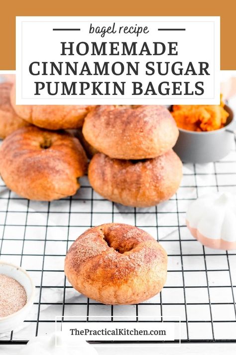 Homemade Pumpkin Bagels, Paleo Junk Food, Pumpkin Bagel Recipe, Types Of Bagels, The Practical Kitchen, Bagel Recipes, Pumpkin Bagels, Recipe Using Sourdough Starter, Savory Pumpkin