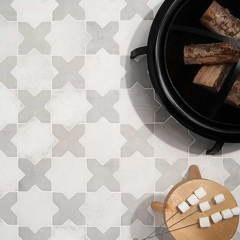 Parma Star & Cross Customizable Terracotta Look Porcelain Tile Star Tile, Checkerboard Floor, Backsplash Wall, Shower Floor Tile, Tile Edge, Traditional Tile, Star Cross, Grey Tiles, How To Look Rich