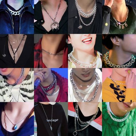 tags. #bts #bangtan #jungkook #jimin #taehyung #namjoon #jin #jhope #suga Jin Jhope Suga, 7 Knight, Boyish Outfits, Jin Jhope, Jimin Taehyung, Jewelry Lookbook, Accessories Necklace, Jeon Jungkook, Choker Necklace