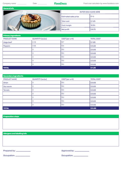 Food Pricing Formula, Food Costing Sheet Template, Food Costing Formula, Costing Sheet Template, Business Paperwork, Party Planning Food, Menu Engineering, Recipe Calculator, Food Safety Training