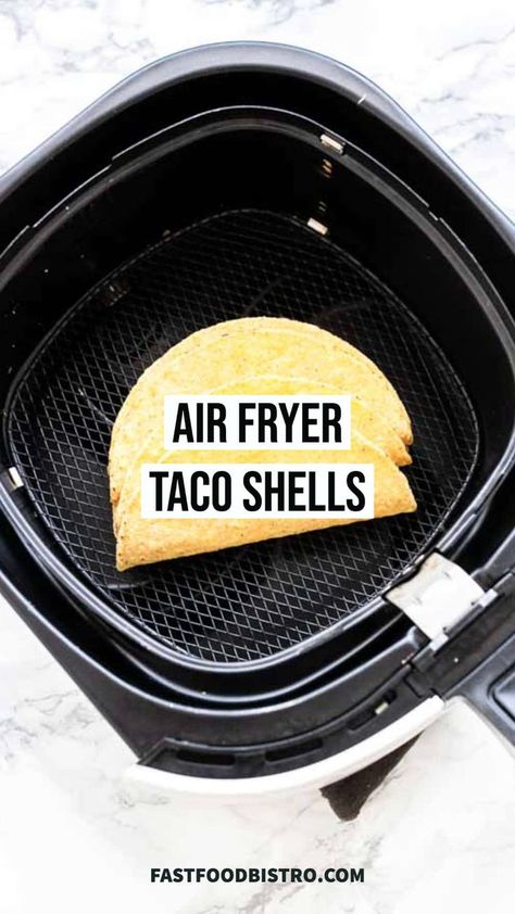 Corn hard taco shells in Air Fryer basket Taco Shells In Air Fryer, Corn Taco Shells, Crunchy Taco Shells, Hard Shell Tacos, Fried Tacos, Tortilla Shells, Taco Shells, How To Make Taco, Air Fryer Healthy