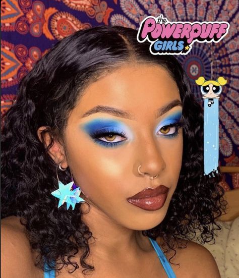 Powerpuff Girls Makeup, Powerpuff Girls Halloween Costume, Bubble Costume, Girl Halloween Makeup, Power Puff Girls Bubbles, Powerpuff Girls Costume, Face Art Makeup, Cool Makeup Looks, Colorful Eye Makeup