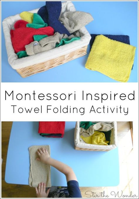 Teaching toddlers and preschoolers to fold towels is a simple practical life skill they can easily learn with a Montessori Inspired Towel Folding Activity. Aktiviti Tadika, Fold Towels, Towel Folding, Maluchy Montessori, Montessori Lessons, Practical Life Activities, Montessori Homeschool, Montessori Practical Life, Montessori Toddler Activities