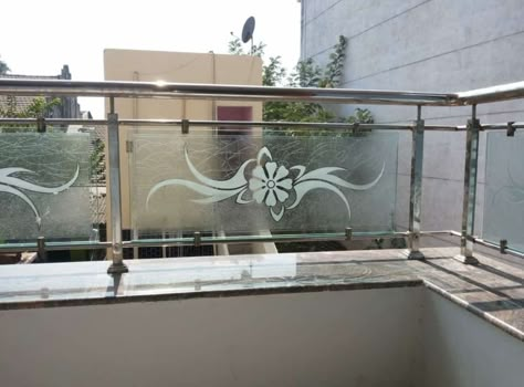 Etching Glass Design For Balcony, Designs For Balcony, Home Railing, Parapet Wall Design, Design For Balcony, Ss Railing, Reling Design, Staircase Balcony, Sahil Khan